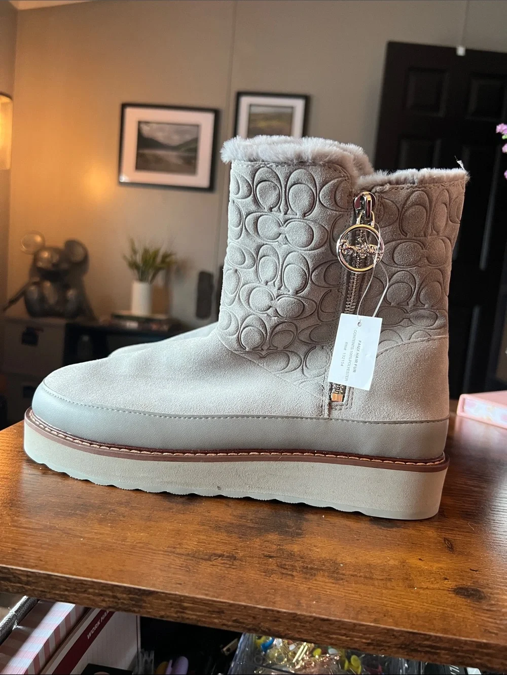 Coach Grey Suede Signature Boot